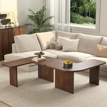 Beskadi Solid Wood Coffee Table L-Shaped, Mid Century Modern Nesting Center Table Set of 2 for Living Room, Solid Wood Coffee Table with Free Adjustable Shape, Minimalist Tea Table, Walnut Wood Color.