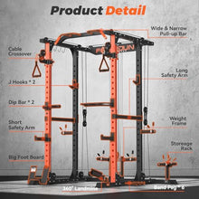 FEIERDUN Multi-Function Squat Rack Power Cage with Cable Crossover, 2000LBS Capacity, Orange/Black