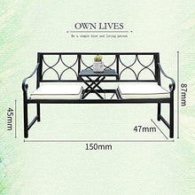 60in Park Terrace Bench Cast Iron Garden Benches Outdoor Leisure Bench with Middle Table Weatherproof Retro Decorative Metal Bench 2-Seater Bench for Courtyard Porch Lawn (Black B) (Black B)