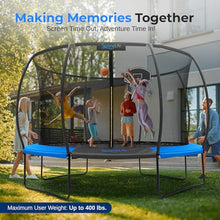SereneLife 12ft Kids Trampoline with Net & Basketball Hoop Blue