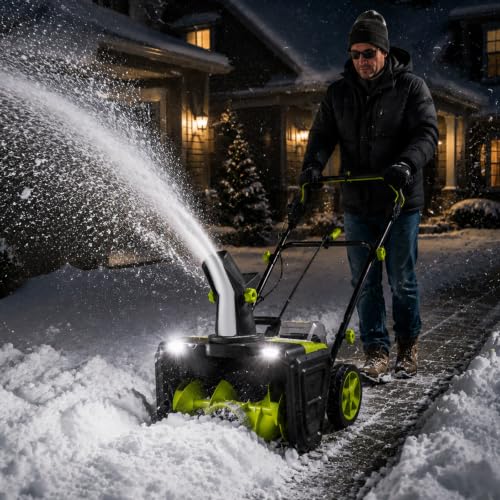 Cordless Electric Snow Blower 20" - 3500W Motor, Dual LED Lights, 25ft Throwing Distance, 850lbs/min Plowing, Adjustable Chute, Includes Gloves & Goggles 2-Battery