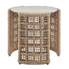 Armen Living Driftbay Natural Rattan Round Outdoor Side Table with Sintered Stone Table Top