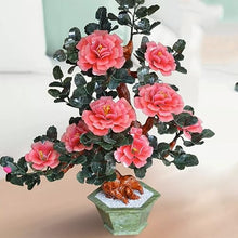 SYRIS Simulation Potted Plants Bonsai Tree Living Room Jade Crafts Flower Stand Tea Table Decoration Porch Decoration Jade Carving Peony Flower Bonsai Fake Plant Greenery Decor for Desk