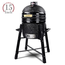 London Sunshine Ceramic Kamado Charcoal BBQ Grill and Smoker, Stainless Steel Grates -15" Ceramic with Tall Stand (BLACK)