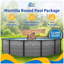 Blue Wave Montilla 24-ft Round 52-in Deep Above Ground Swimming Pool – with Steel Wall & Top Rails, Sand Filter, Overlap Liner, A-Frame Ladder & Maintenance Kit – Complete Outdoor Pool Accessories