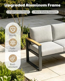 IDEALHOUSE Aluminum Outdoor Patio Furniture - 1 Pcs Loveseat and Coffee Table, All-Weather Metal Modern Outside Furniture with Washable Thick Cushion for for Balcony, Garden, Deck, Backyard,Gray