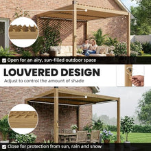 Outsunny Louvered Pergola with Solar LED Lights 10' x 10' Nature Wood