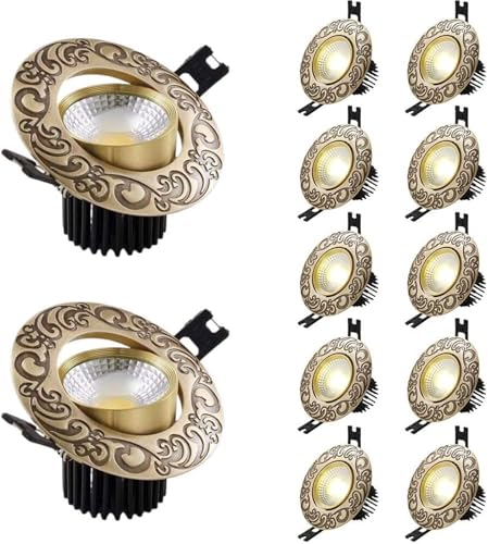 SoOSSN LED Recessed Lighting Dimmable Downlight, Spotlight, Brass Hand Carved Finish Directional Ceiling Light(7W)