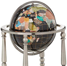 Unique Art Since 1996 Black Onyx Ocean Gemstone World Globe with Silver Stand