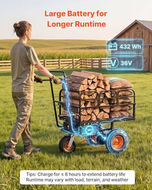 VEVOR Electric Utility Cart, 36V 432Wh Battery Powered Electric Wagon, 500W Power Wheelbarrow with Brake, 500 lbs Load Heavy Duty Steel Garden Cart for Farm and Yard All Purpose Modular Cargo Bed