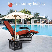 Skiway Outdoor Patio Recliner with Hand-Woven Wicker, Rust-Resistant Frames and Small Side Table Set of 3(Red), 2 seats