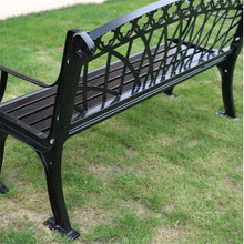 TBLOTYD Patio Benches Cast Iron Garden Bench with Hollow Frame Backrest, Leisure Seat with Armrests, Black Outdoor Furniture