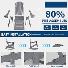 GAOMON 4-in-1 Folding HDPE Adirondack Chairs Set of 4 with Retractable Ottoman & Removable Rocking Base, All-Weather Outdoor Patio Chairs with Large Cup Holder, 400lbs Capacity, for Garden Lawn, Grey