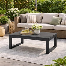 Benjara Kili 35 Inch Coffee Table, Polyresin Surface, Jet Black Aluminum Frame