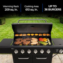 Kenmore 6-Burner Propane Gas BBQ Grill with Side Burner, 73,000 BTUs, Stainless Steel Cabinet Grill with Cast Iron Grates for Outdoor Cooking, Backyard BBQ, Patio, Large Parties (Black)