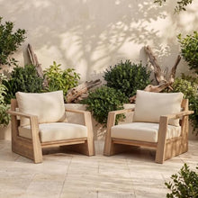 Christopher Knight Home Wynn Modern Patio Accent Chairs Set of 2, Acacia Wood Club Chairs with Thick Removable Cushion, Arm Chairs for Poolside Backyard Deck, Lounge Chair Outdoor, Cream+Light Teak