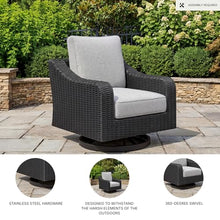 Signature Design by Ashley Beachcroft Casual Outdoor Weather Resistant Rust Free Swivel Lounge Chair with Removable Cushion, Light Gray & Black