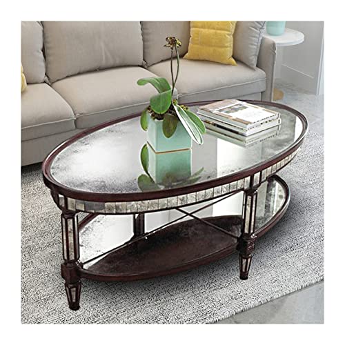 living room table Oval Coffee Tables for Living Room, 43.3/47.2/51.1inch Coffee Table with Mirror Top and Open Shelf, Vintage Cocktail Table outdoor side table ( Color : B , Size : 130*80*50cm )