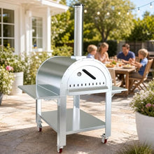 Patikuin Outdoor Wood-Fired & Charcoal Pizza Oven, Stainless Steel Pizza Maker with Wheels, 2-Layer Insulated Outdoor Pizza Grill for Backyard Patio Camping