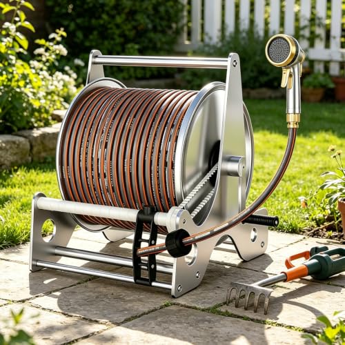 Azcabjie Stainless Steel Wall Mounted Floor Standing Hose Reel B-40mHose