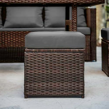 Nestl 7-Piece Wicker Outdoor Furniture Set Brown Frame/Grey Cushions