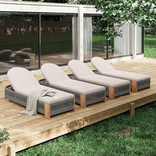Christopher Knight Home Daskz Outdoor Chaise Lounge Chair Set of 4, Patio Outdoor Acacia Wood Chaise Lounge, Adjustable Backrest Poolside Beach Yard Recliner Chair, Rope Design, 79.5'', Teak+Gray