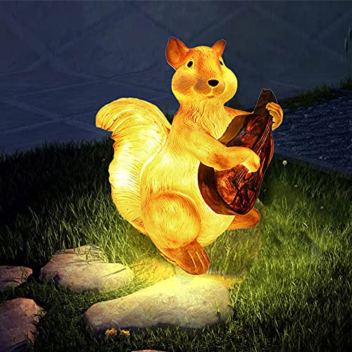 Garden Tortoise Statue-Solar LED Resin Animal Figurines Ornaments,Hand-Painted Weatherproof Lawn Gnome Decorations,Large Outdoor Animal Decor (Squirrelb)