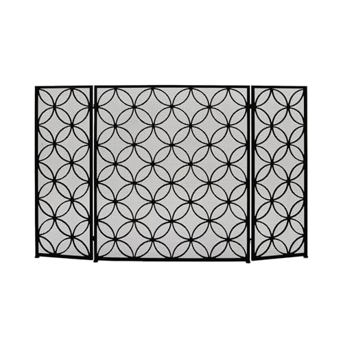 Fireplace Screen 48" x 30", Black Geometric Rectangular Fireplace Screen