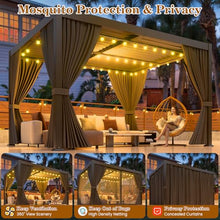 LEVELEVE 10' x 12' Louvered Pergola with Adjustable Roof & Drainage System, Weatherproof Outdoor Metal Gazebo with Curtains & Netting, Large Hardtop Canopy for Patio, Garden, Deck, Backyard