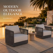 Outdoor Lounge Chair Elementi Capri Patio Lounge Chair, Aluminum and Rope Outdoor Armchair with Canvas Granite 5402 Cushions, Dark Gray Frame, 31.7 x 29.9 x 25.6 in