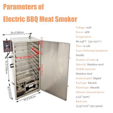 Yokoma Commercial Vertical Electric BBQ Meat Smoker Vertical Grill Sausage Smoke Oven Commercial Stainless Steel Electric Smoking Machine with Side Wood Chip Loader and 9 Detachable Racks, 110V