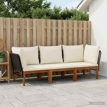 Xolmizyn 3 Piece Outdoor Modular Sofa Set, Acacia Wood Lounge Furniture with Rope Backrest, Garden Patio Seating for Backyard, Cream White Cushions