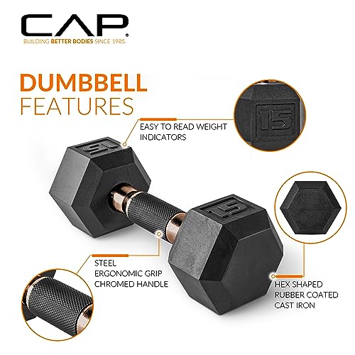 CAP Barbell Coated Hex Dumbbell Set with Copper Handle Weight - Black and Copper