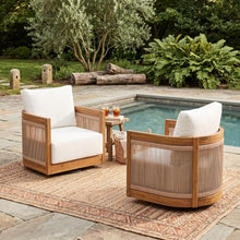 Christopher Knight Home Ayla Outdoor Acacia Wood Swivel Accent Chairs Set of 2, 360° Rotating Lounge Chair Outdoor with Cushions, Outdoor Swivel Chairs with Curved Tub Design, Natural + Beige