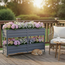 Hassyee 2-Tier Elevated Metal Garden Bed with Lockable Wheels & Storage Shelf for Backyard, Lawn, Outdoor Raised Bed with Galvanized Metal Frame for Growing Flowers, Vegetables (Black)