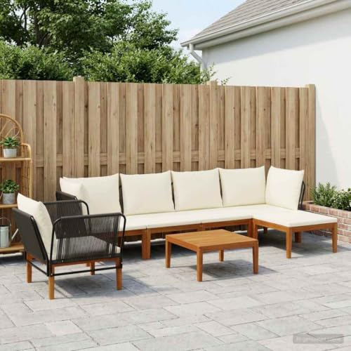 Molumvel 7 Pcs Garden Lounge Set, Solid Acacia Wood Outdoor Sofa Furniture with Rope Backrest and Cushions, Modular Patio Seating for Backyard, Terrace, Garden
