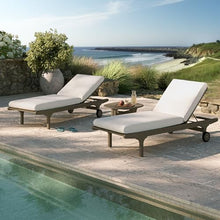 Modway Saratoga Teak Wood Set of 2 Chaise Lounge Chairs and Side Table in Weathered Gray White - 3-Piece Outdoor Furniture Set
