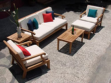 WholesaleTeak Sack 6 Pc Sofa Set: Sofa, 2 Lounge Chairs, Ottoman, Coffee Table & Side Table with Cushions in Sunbrella Fabric #57003 Canvas White #12SK6