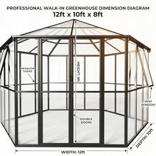 Takywep 12x10x8 FT Hexagonal Greenhouse for Outdoors, Heavy Duty Polycarbonate Walk-in Greenhouse with Aluminum Frame, Large Winter Greenhouse Black for Backyard Garden Patio