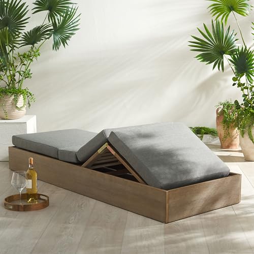 Safavieh Couture Outdoor Vincent Chaise Lounge Chair Natural/Dark Grey