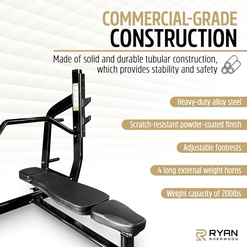 Ryan Sherwood Olympic Bench Chest Press with 4 Long External Storage Weight Horns Black