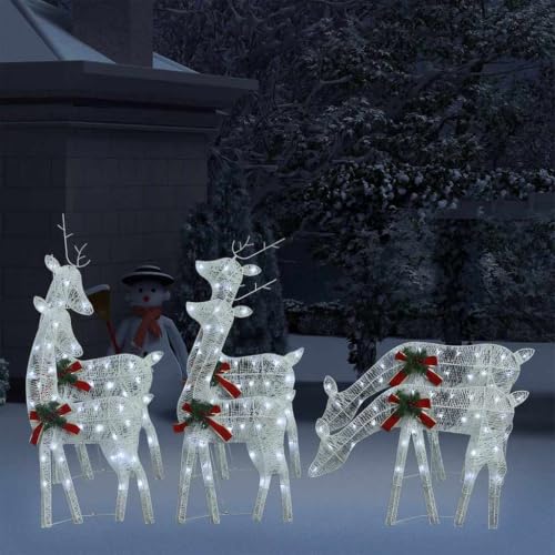 KFPOERTFGD 6 Pcs Lighted Christmas Reindeers Set, Outdoor Indoor Holiday Decorations with 180 LED Lights, 8 Lighting Modes, Cold White Mesh Figures for Yard Garden Pathway