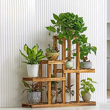 MIIKHI Wooden Plant Flower Display Stand Wood Pot Shelf Storage Rack Outdoor Indoor 9 Pots Holder Multifunctional