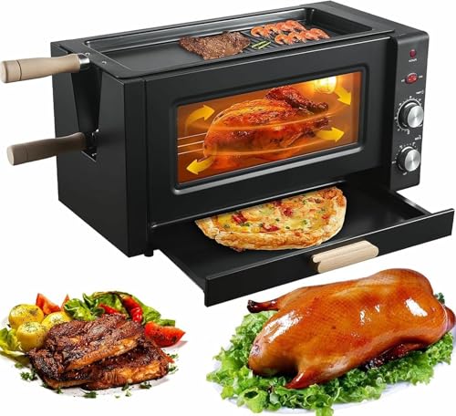 GenSDH Rotating Electric Grill and Pizza Oven,3000W Smoke Barbecue with 2-Layer Automatic Rotation for Perfect Meat Cooking and Baking