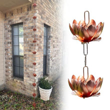 Gutter Rain Chain for Garden Patio Deck, Flower Cups Water Diverter Rain Chain Downspout, White/Black/Copper Colors Rain Chain Chime(Copper,8m (26.2ft))