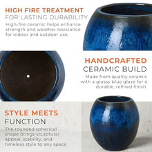 Emissary Home and Garden 16in. L x 16in. H Blue Stoneware Spherical Planter with High-fire Treatment (Set of 1)