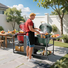 Outdoor Grill Table for Double Big Green Egg, Metal Grill Cart with Storage