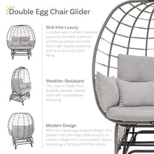 Sunnydaze Double Outdoor Egg Chair with Legs - 2-Seat Glider Rocking Egg Chair with Cushions and Pillows - Gray