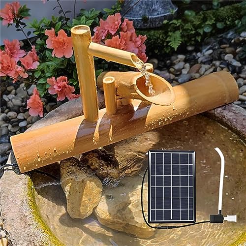 GenSDH Outdoor Water Fountain with Pump, Backyard Pond Kit with Solar Panel & Water Filter, Bamboo Feng Shui Water Fountain Garden Decor,for Desk Patio Yard