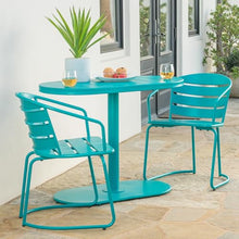 Merax Bistro Table and Chairs Set of 2, Retro Iron Outdoor Bistro Set, Oval Tabletop Coffee Table Dining Chairs All-Weather Bistro Set for Porch Patio Balcony Lawn Garden (Teal)